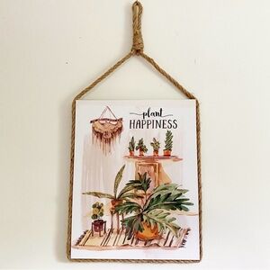 Boho Plant Happiness Wood Wall Decor Hanging